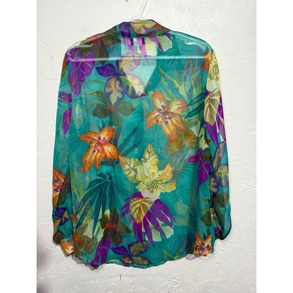 Maggie Sweet vintage tropical floral‎ sheer button down shirt womens medium 90s - Picture 4 of 7